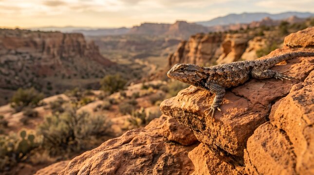 Desert lizard, rocky landscape, arid environment, wildlife scene