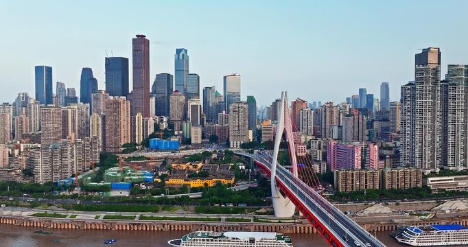 Modern bridge and skyscrapers in the central business district of Chongqing, China