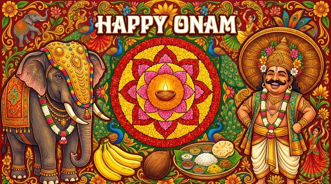 Happy Onam holiday for South India festival background. Happy Onam Celebration. illustration for onam with traditional. happy onam celebration