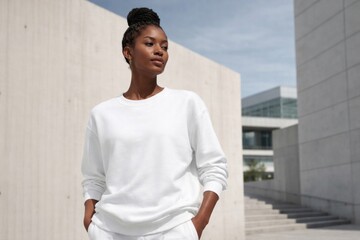 Obraz premium Confident woman in urban setting.