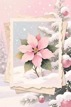 Vintage Christmas pink junk journal page for scrapbook , paper card craft, ephemera, winter holiday background
