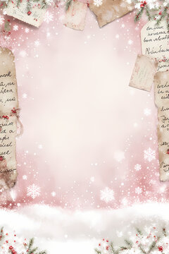 Vintage Christmas pink junk journal page for scrapbook , paper card craft, ephemera, winter holiday background