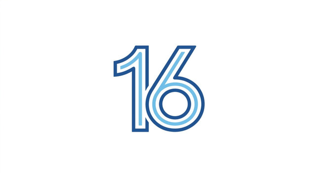 Number Sixteen Blue Outline Graphic.