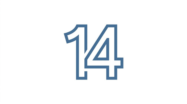 Blue Number Fourteen Graphic Element.