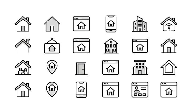 Home Icon Set Vector with House Symbols Homepage Navigation Website and App Interface Icons