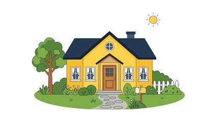 Naklejka premium A small yellow house with pathway.