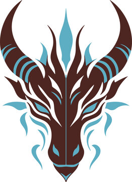 Dark horned dragon face with icy blue accents