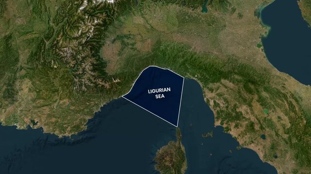 Ligurian Sea geographical map animation with surrounding Italian and French coastlines