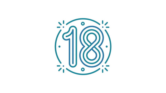 Number 18 inside a circle with sparkles.