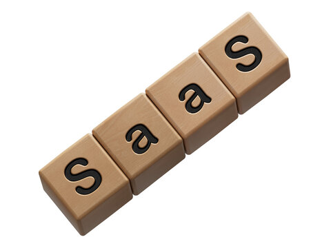 wooden cube block with SAAS business word.close up of wooden elements,Business Concept.Supports PNG files with transparent backgrounds.