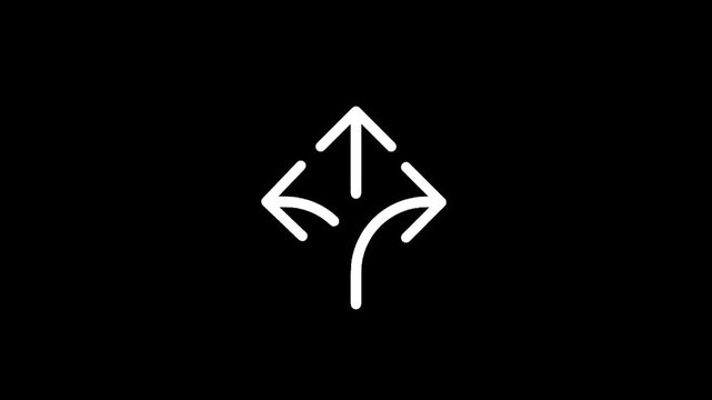 Abstract symbol of three arrows diverging from a single point, representing choices