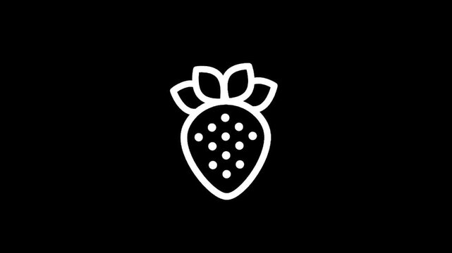 Simple white strawberry icon on a black background, minimalist design