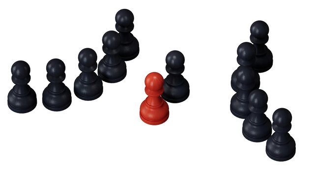 black and black pawns on a wooden table. No to racism concept.leader teamwork and success.Supports PNG files with transparent backgrounds.