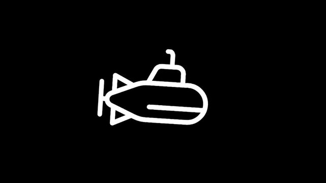 Simple white line art icon of a submarine on a black background
