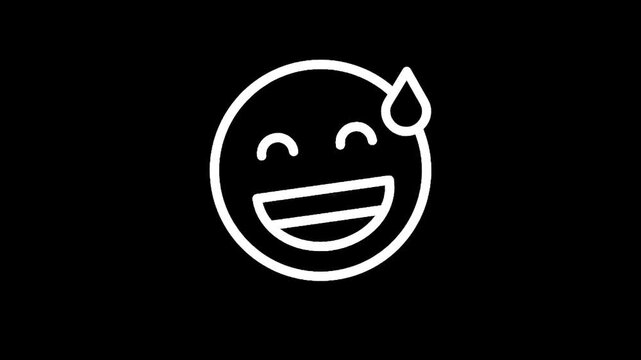 Smiling emoji with sweat drop icon on black background, representing relief or embarrassment