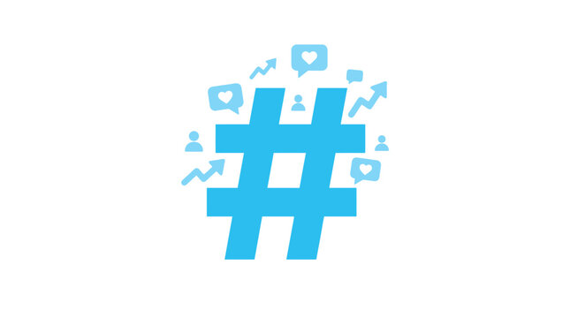 Blue hashtag symbol with icons.