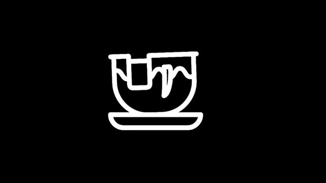Minimalist white outline of a teacup with a tea bag and steam on a black background