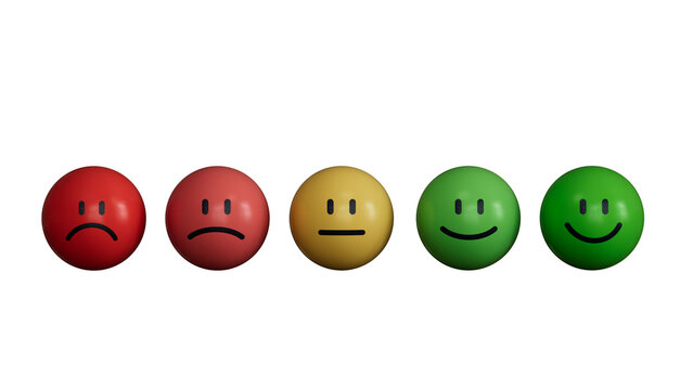 Set of emoji emoticons with sad and happy mood, evaluation, Increase rating, Customer experience, Satisfaction and best excellent services rating concept, 3d render.