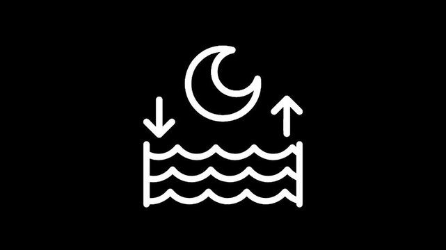 Icon representing the ebb and flow of tides under a crescent moon at night