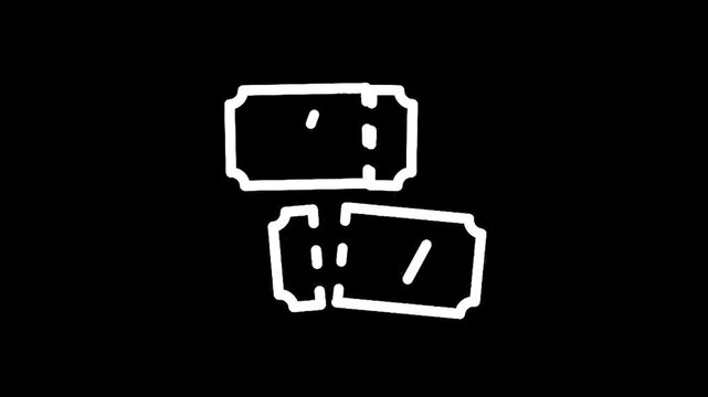 Two white tickets stacked on a black background, simple icon design