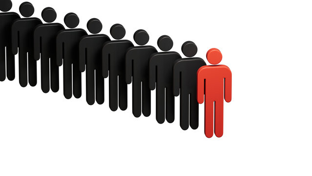 3D illustration of Wooden doll.Different person in a crowd. Unique individuality concept 3d rendering.Supports PNG files with transparent backgrounds.