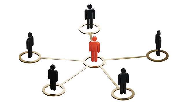 Wooden dolls connected by steel lines.Leadership with business success concept.Supports PNG files with transparent backgrounds.