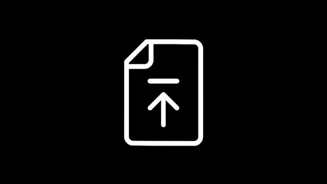 Simple white icon of a document with an upload arrow on a black background