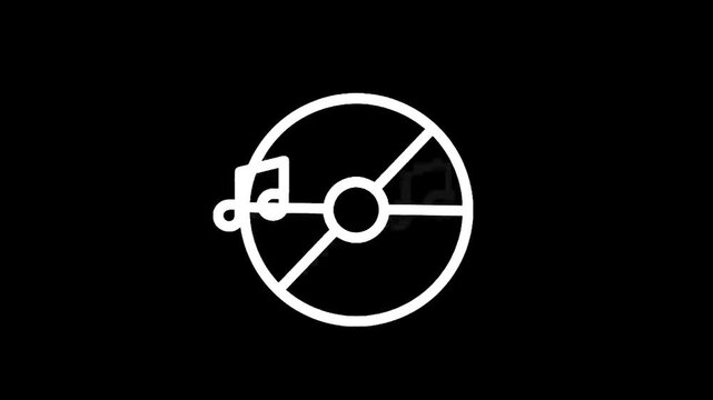 Minimalist white music note icon on a black background with a CD symbol