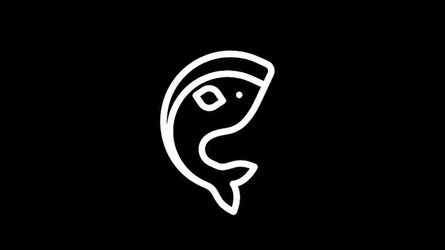 Simple white outline of a cartoon whale on a black background