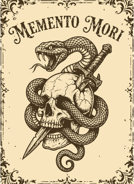 Memento Mori. Skull, Snake & dagger