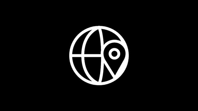 Global location pin icon on a dark background, representing worldwide navigation and travel