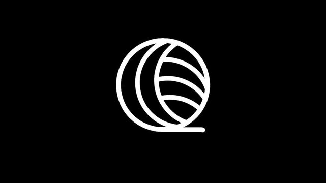 Minimalist white abstract sphere logo on black background, modern design concept