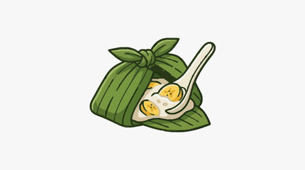 Green frog sitting on a lily pad illustration. © Brodin