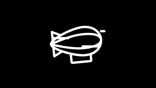 Simple white outline of a blimp on a black background, minimalist design