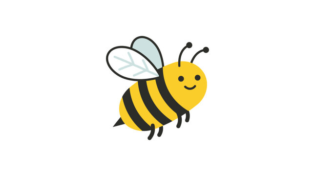 Smiling cartoon bee with wings flying.
