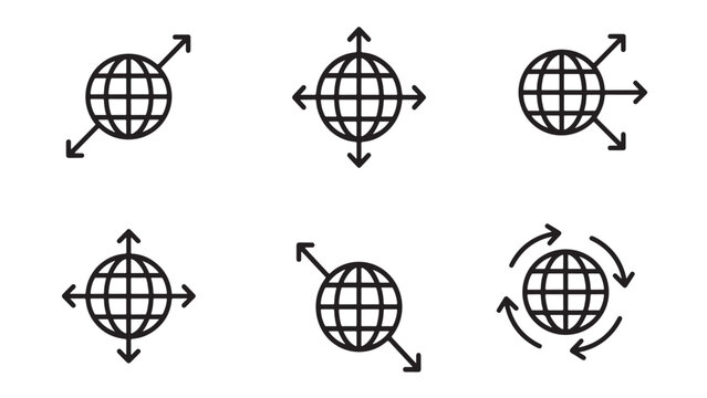 Globe Icon Set, Worldwide Sharing Export Internet and Network Outline Symbols