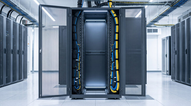 Modern computer server rack in data center