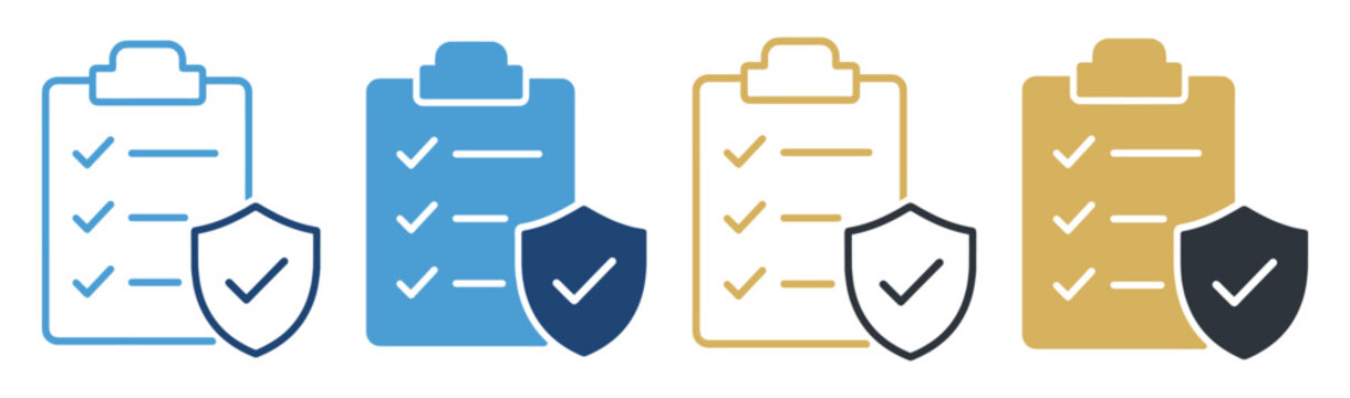 clipboard checklist shield security assurance icon set on transparent background
