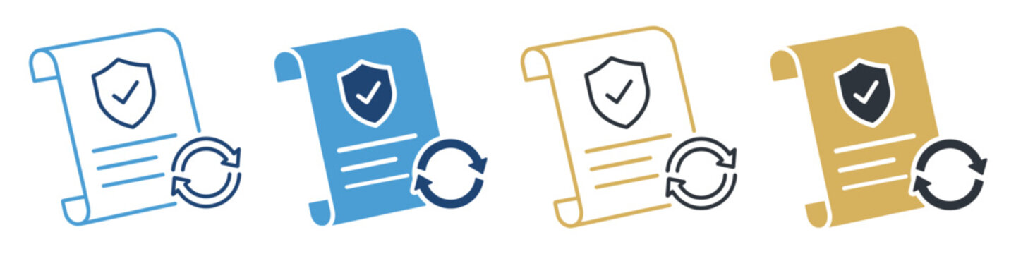scroll document shield check refresh icon set on transparent background