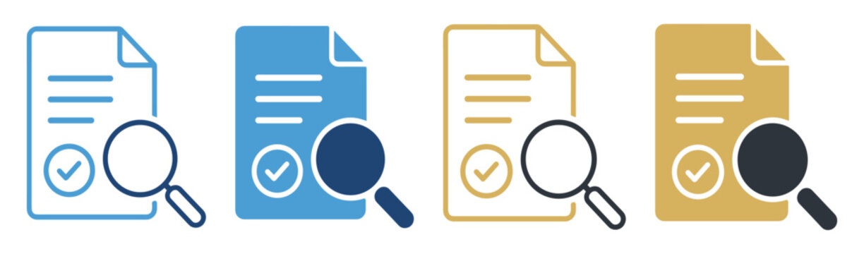 document search verification magnifier icon set on transparent background