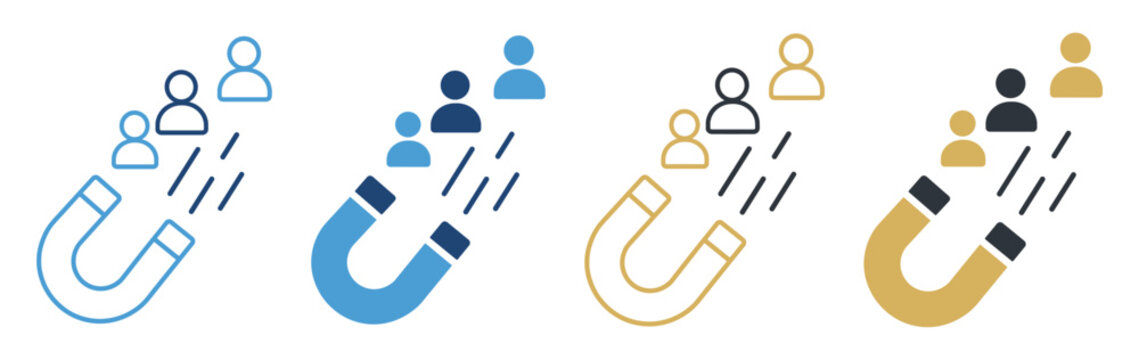 magnet attracts people user attraction icon set on transparent background