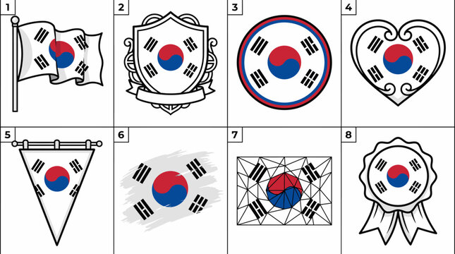 South Korea National Flag Variations Featuring Diverse Decorative Emblem Design Collections