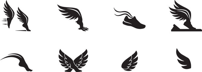 Fototapeta premium Athletics logo design elements with winged feet vector set. silhouette vector illustration