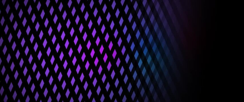 abstract grid pattern with vibrant purple blue glowing rhombuses creates futuristic geometric background.