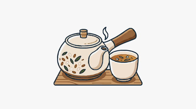 Hand drawn illustration of a coffee cup and beans.