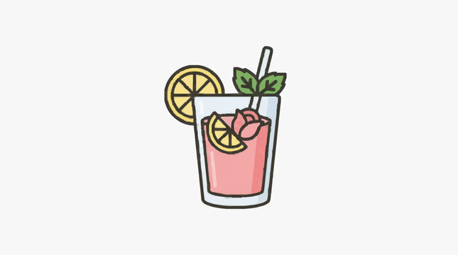 Hand drawn illustration of a pink coffee cup with heart design.