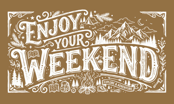 Enjoy your weekend typography hand drawn doodle elements background