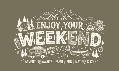 Enjoy your weekend typography hand drawn doodle elements background © Avartde