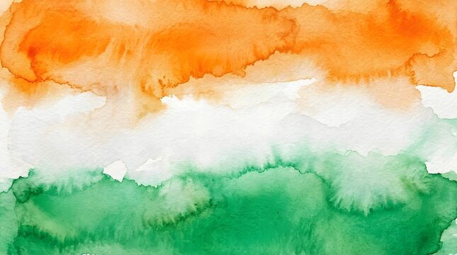 Watercolor india flag design saffron white and green horizontal bands