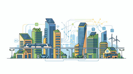 Fototapeta premium Eco-friendly urban scene with smart city infrastructure and renewable energy